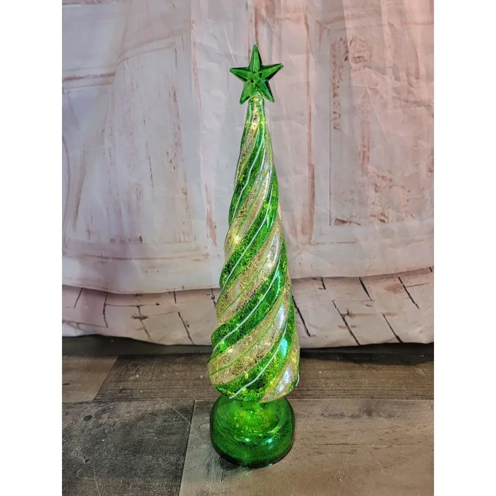 Green striped crackle tree Xmas star‎ Decor figure light up